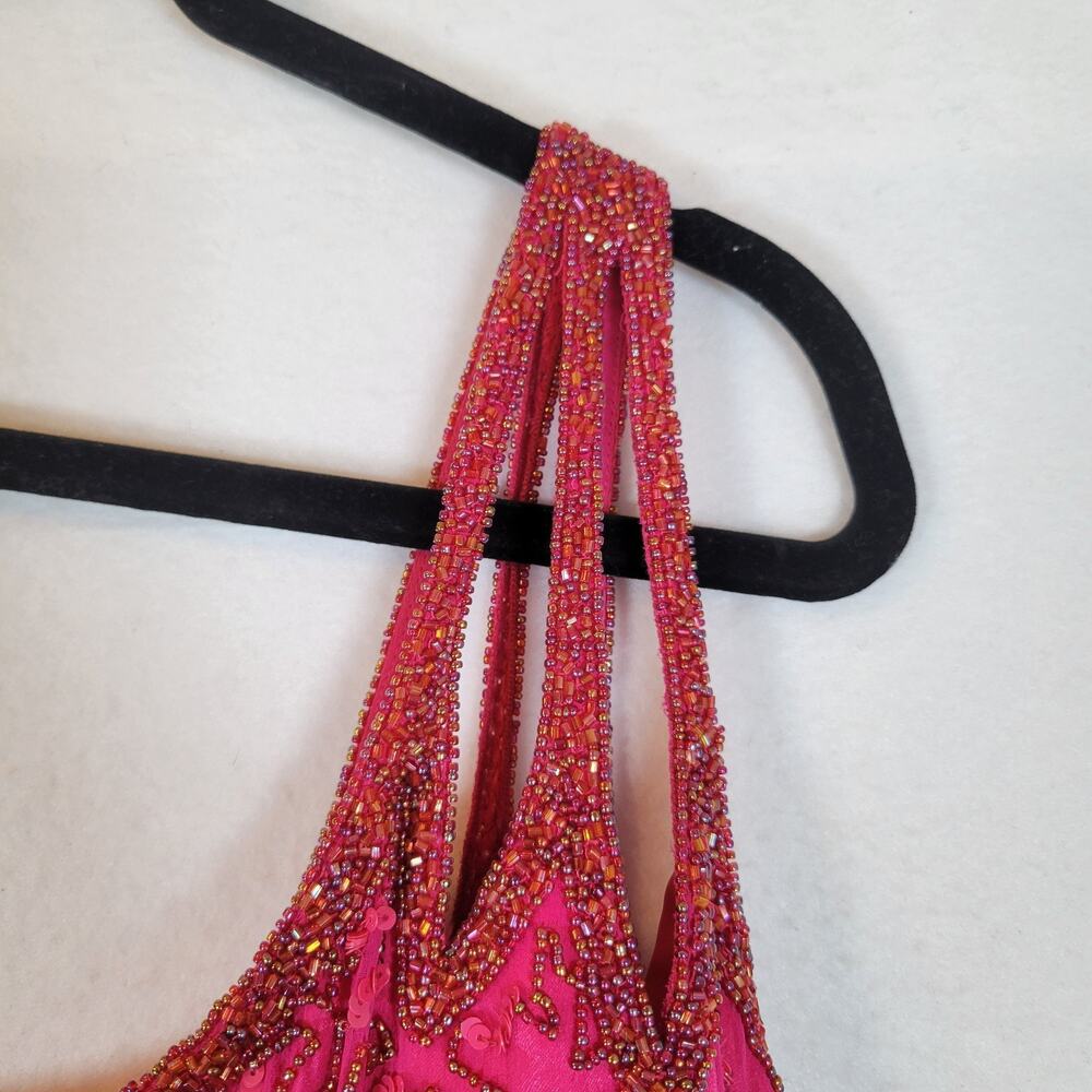Scala Womens Beaded Silk One Shoulder Cut Out Maxi Dress Gown Size Small Pink - Picture 3 of 11